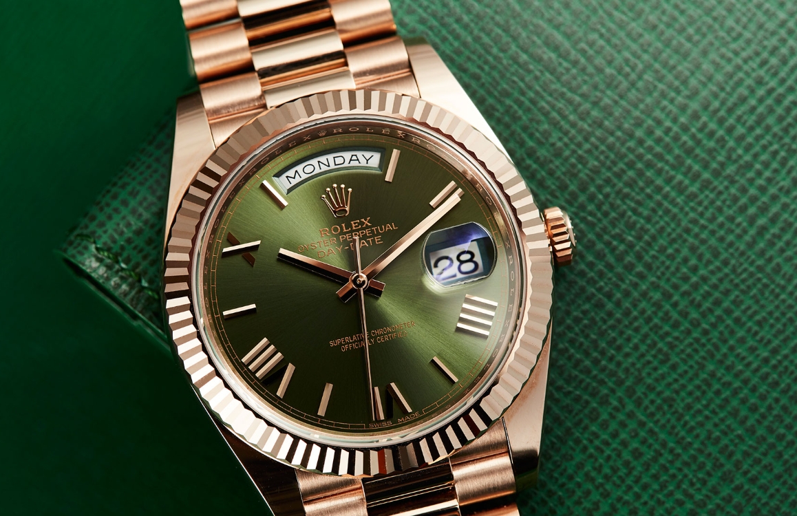 The AAA Replica Rolex Day-Date 40 Watches UK, Olive-Green Goodness